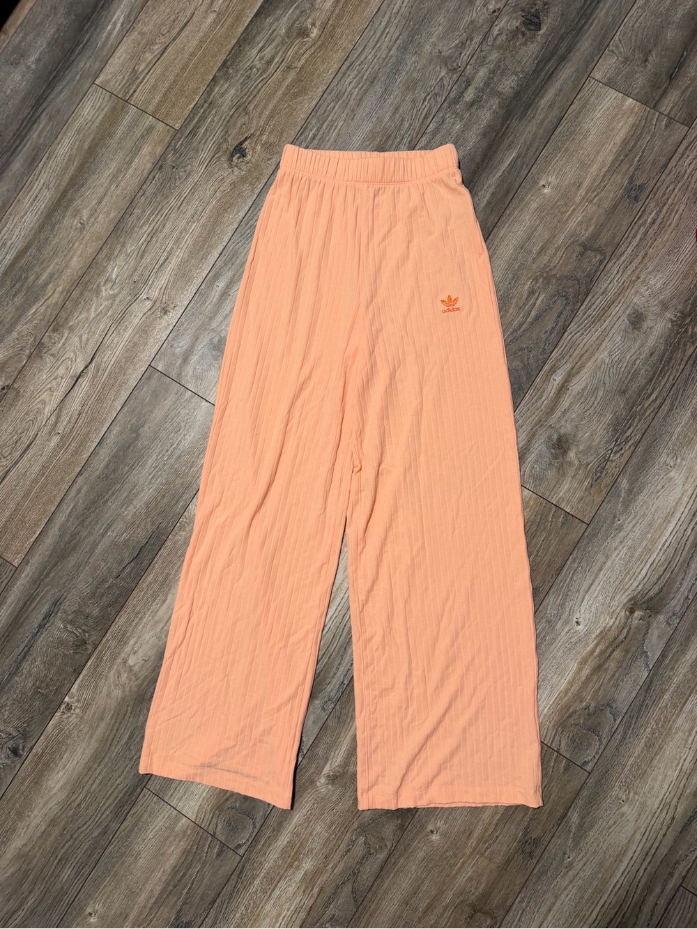 Adidas Peach Wide-Leg Ribbed Lounge Pants